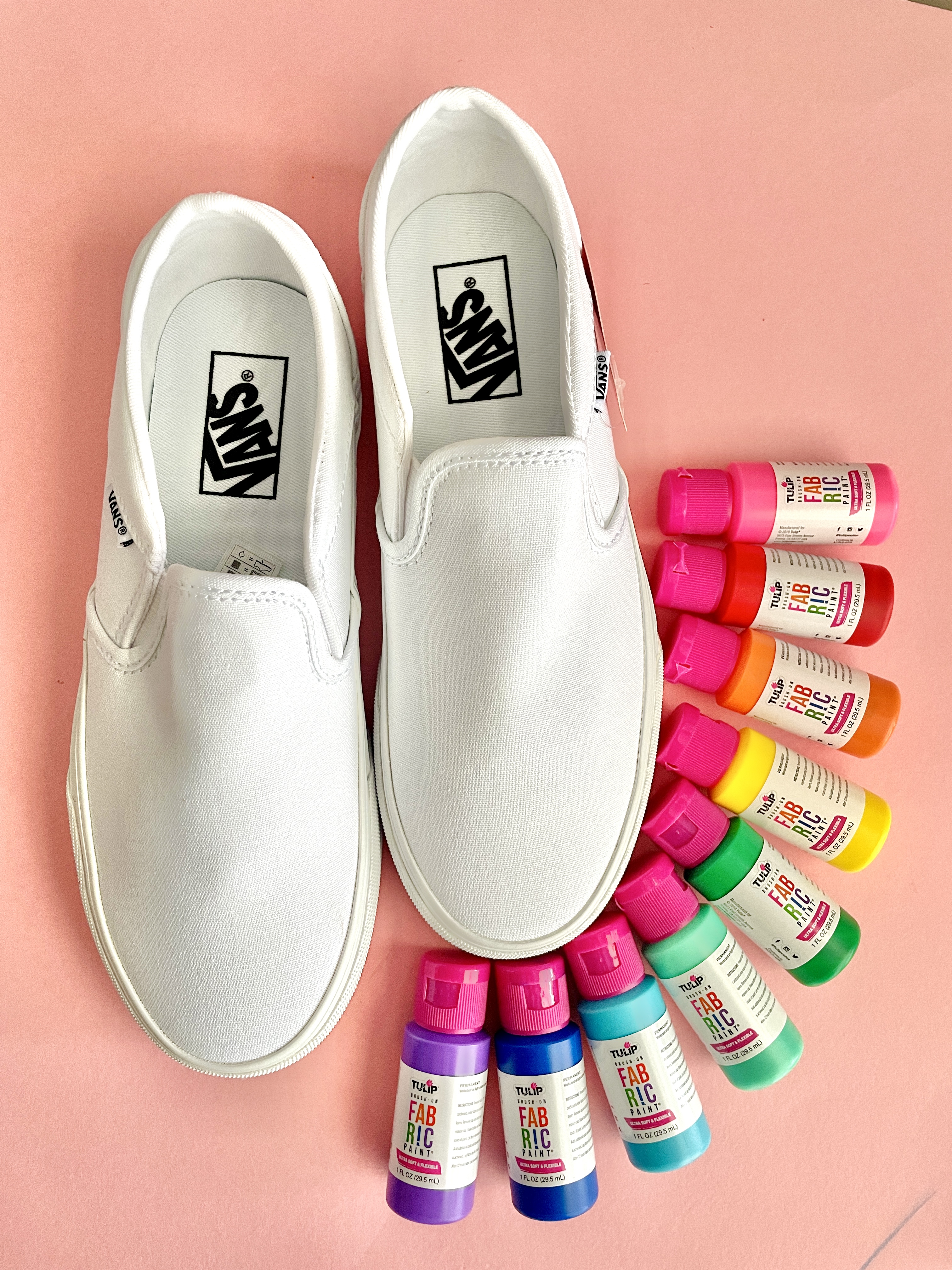 Canvas shoes + Tulip Color Brush-On Fabric Paint; Rainbow Color Collection
