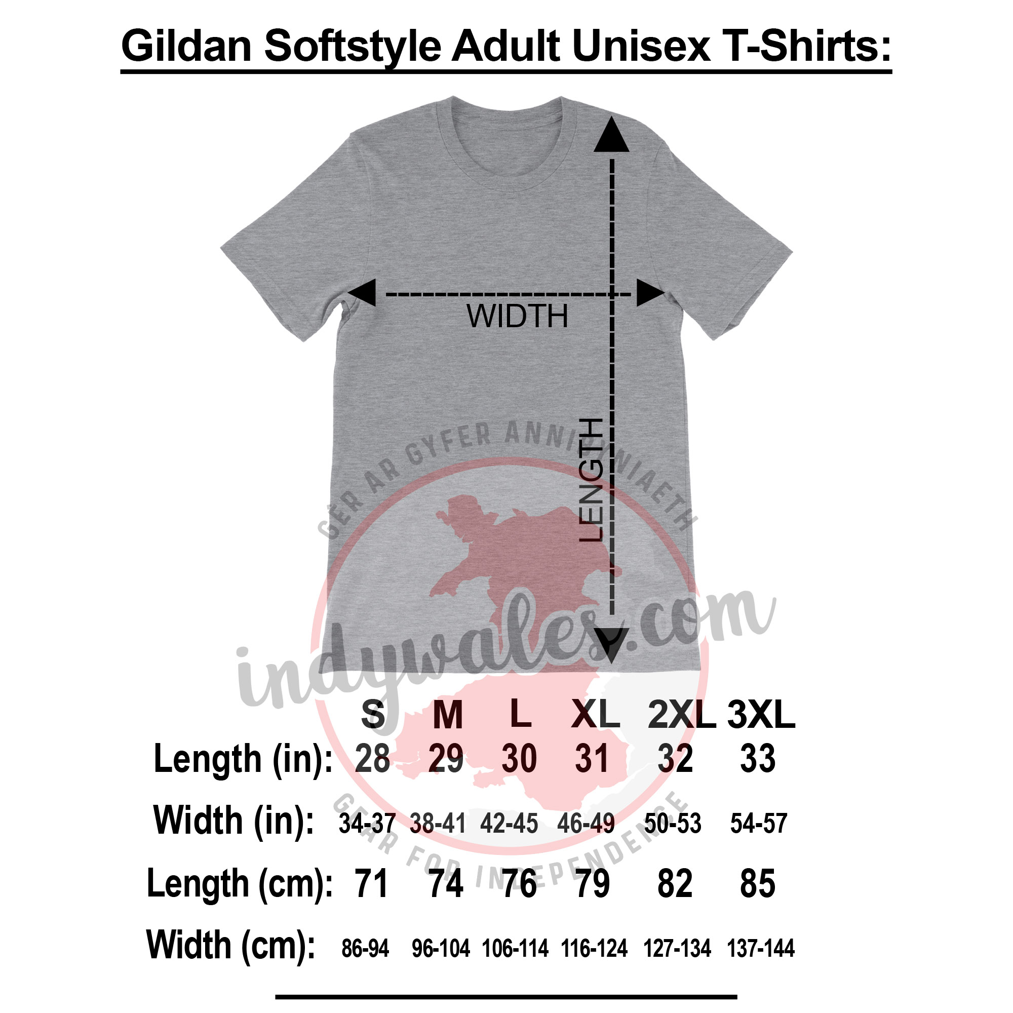 Gildan Softstyle T-Shirts Size Chart