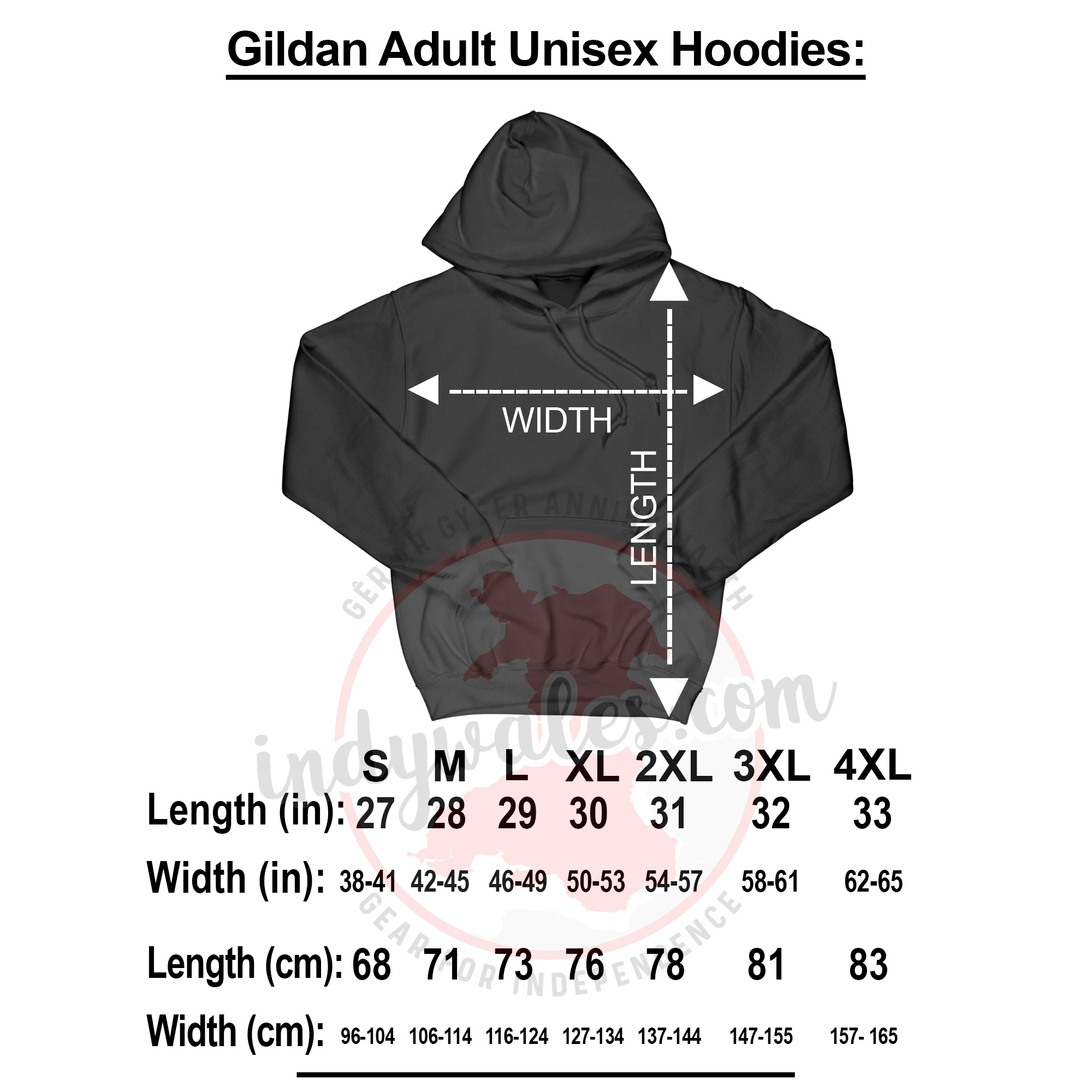 Gildan Hoodies Size Chart