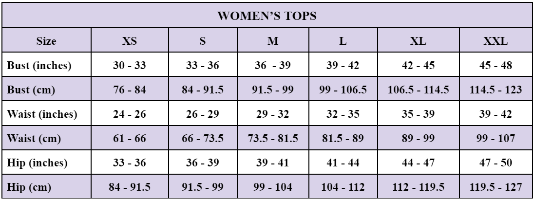 Size Guide - Women's Tops – Memo