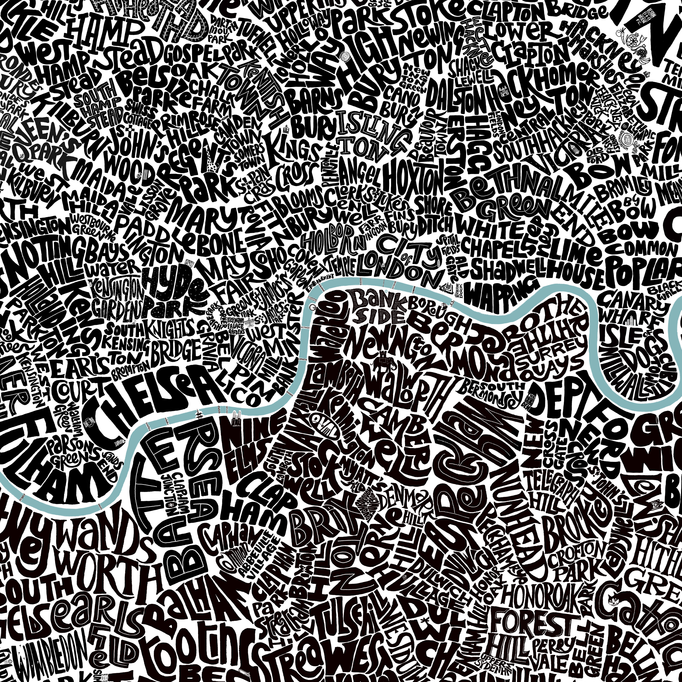 Detail of the Big London Type Map - Central London