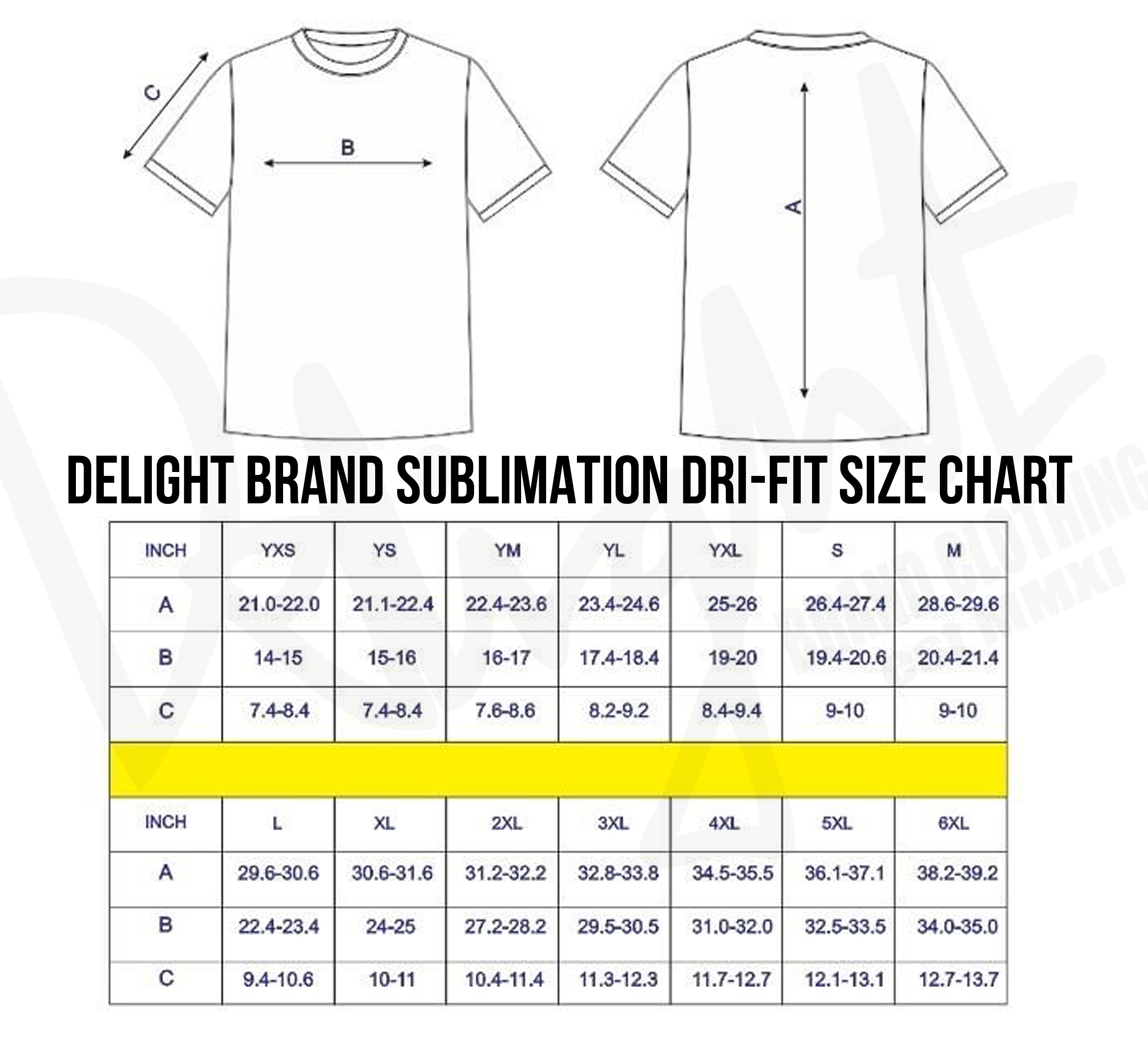 T-shirt Size Chart (Adult) | Delight Brand Clothing