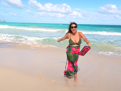 Beach Sarong and Neoprene Bag walking