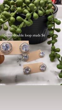 Silver double loop studs 
