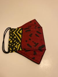 Image 1 of 3D Face Mask Red Black Yellow Ankara African print 