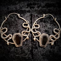 Sterling silver + obsidian coffin hoops 2"