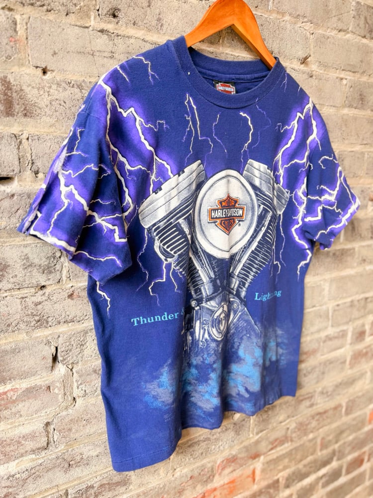 Image of Rare 90’s Vintage Harley Davidson Thunder & Lightning Single-Stitched Tee, SIZE: LARGE