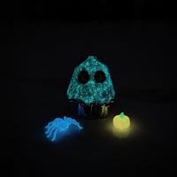 Image 12 of Glow in dark ghost mask, pumpkin, and spider black cat ceramic figurine (rainbow effect)