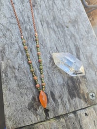 Image 2 of Unakite and Carnelian knotted necklace