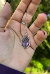 Image 2 of Superbe pendentif en argent massif, améthyste et perle, avec chaîne, époque Art Déco, 1910-30