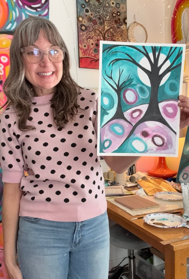 Moonlight on the fresh fallen snow. Original paper painting