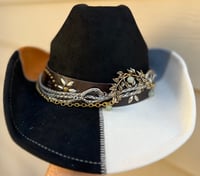 Image 1 of Black/Caramel/Gray/White Cowboy Hat Silver and Bronze Band