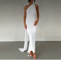Image 1 of Irene White Sexy Backless Pleated Solid Color Sleeveless Dress