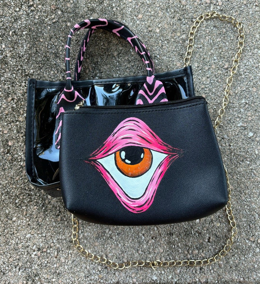 Image of Black and pink swirl purse 