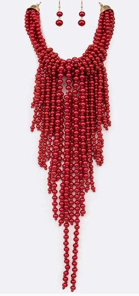 Image of Grace(Dark Red) Pearl Drop Necklace Set 