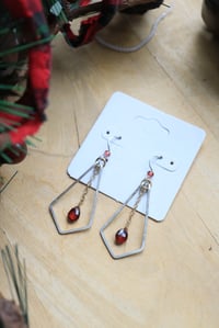 Image 2 of Mixed Metal Garnet Chained Earrings