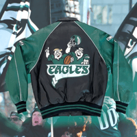 Image 1 of 💎 Vintage 💎 Montana Toons 🏈 Philadelphia Eagles 🦅 Leather Jacket 🧥 