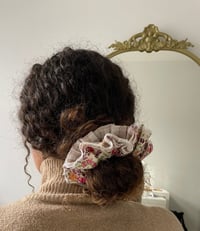 Image 1 of Double Ruffle Floral & Gingham Scrunchie