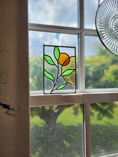 Image of Leaf & Sun, mini panel - stained glass