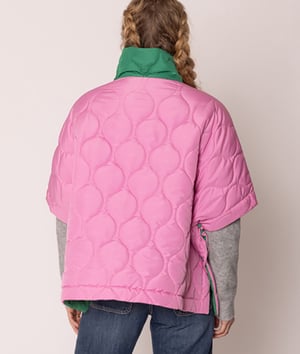 Image of Pink and Green Quilted Puffer Poncho