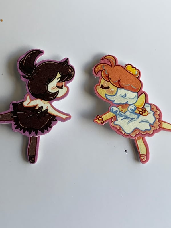 Image of Princess Tutu moving Shrinky dink pin