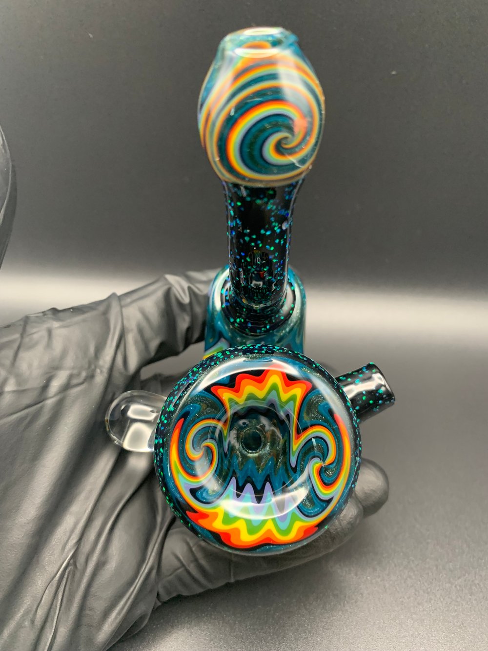 MINT CRUSHED OPAL w/ BLUE SPARKLE RAINBOW LINEWORK HEADY SHERLOCK