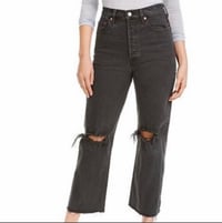 Image 1 of FREE PEOPLE black high waisted deconstructed crop jeans