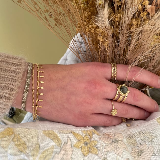 MIDNIGHT | Bracelet cordon irisé & chaînes acier inoxydable doré