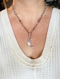 Image 3 of moss amethyst necklace with carabiner and crescent moon pendant