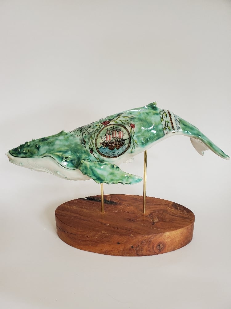 Scrimshaw Whale with clipper ship and seahorse Image 2