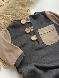 Image 2 of Photo prop | Baby Boy onesie for Sitter Photoshoot | Callan | 9-12 months | dark grey and beige