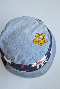 Image 4 of Reworked NY Reversible Bucket Hat S/M Navy Flower Power 22"-23"