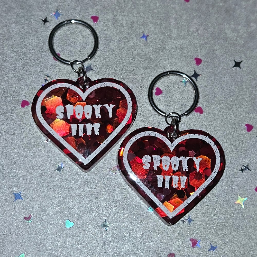 Image of Spooky Babe Heart Earrings: Red Glitter w/ White Lettering