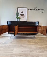 Image 4 of Mid Century Luxury Sideboard Nathan | Curved Teak Sideboard Black | Gold Hairpin Legs