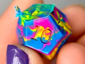 Image of Neon Tie Dye (finished to order) 7-Piece TTRPG Dice Set   