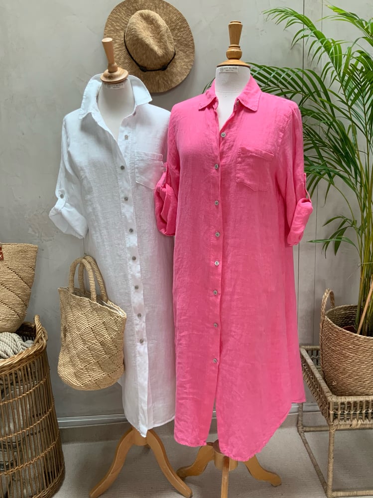 Image of Robe chemisier en Lin Summer Rose Clair