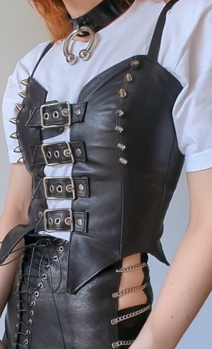 Image of Buckle biker bustier in genuine leather (Size XS- M)