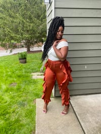 Image 2 of Satin Ruffle Joggers (Copper Orange)