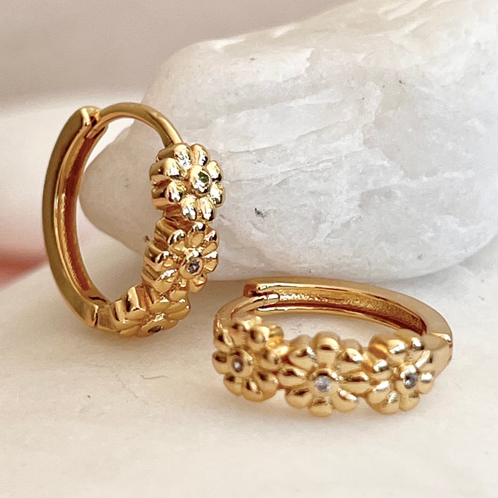Image of Triple Daisy Gold Hoops
