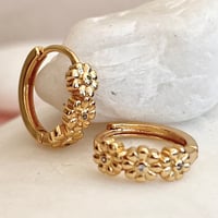 Image 3 of Triple Daisy Gold Hoops