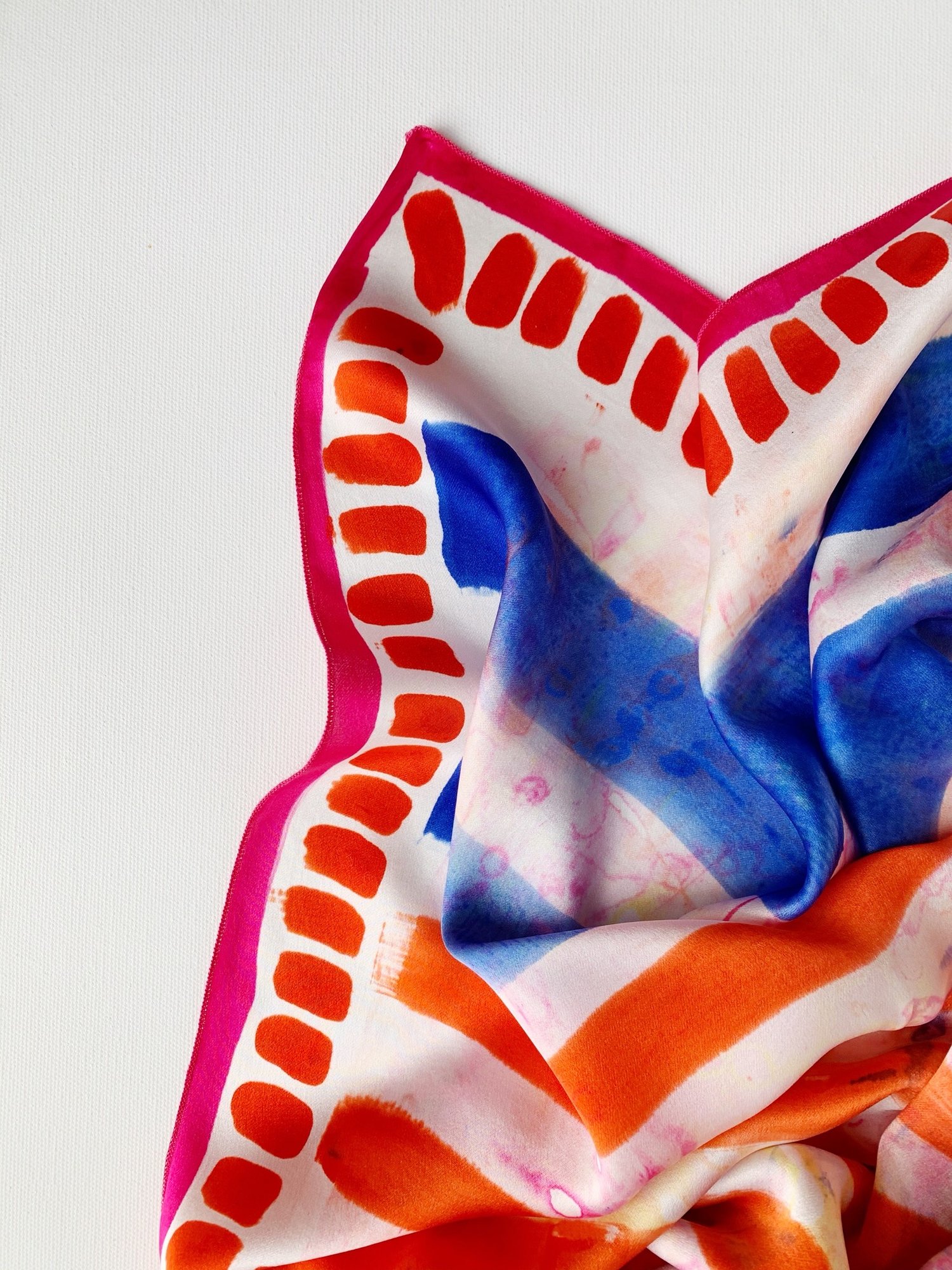 Image of Silk Satin Scarf - Gentle Stripes and Dots