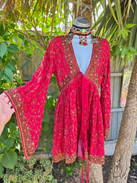 Image 7 of Sienna Glitter wrap dress - red