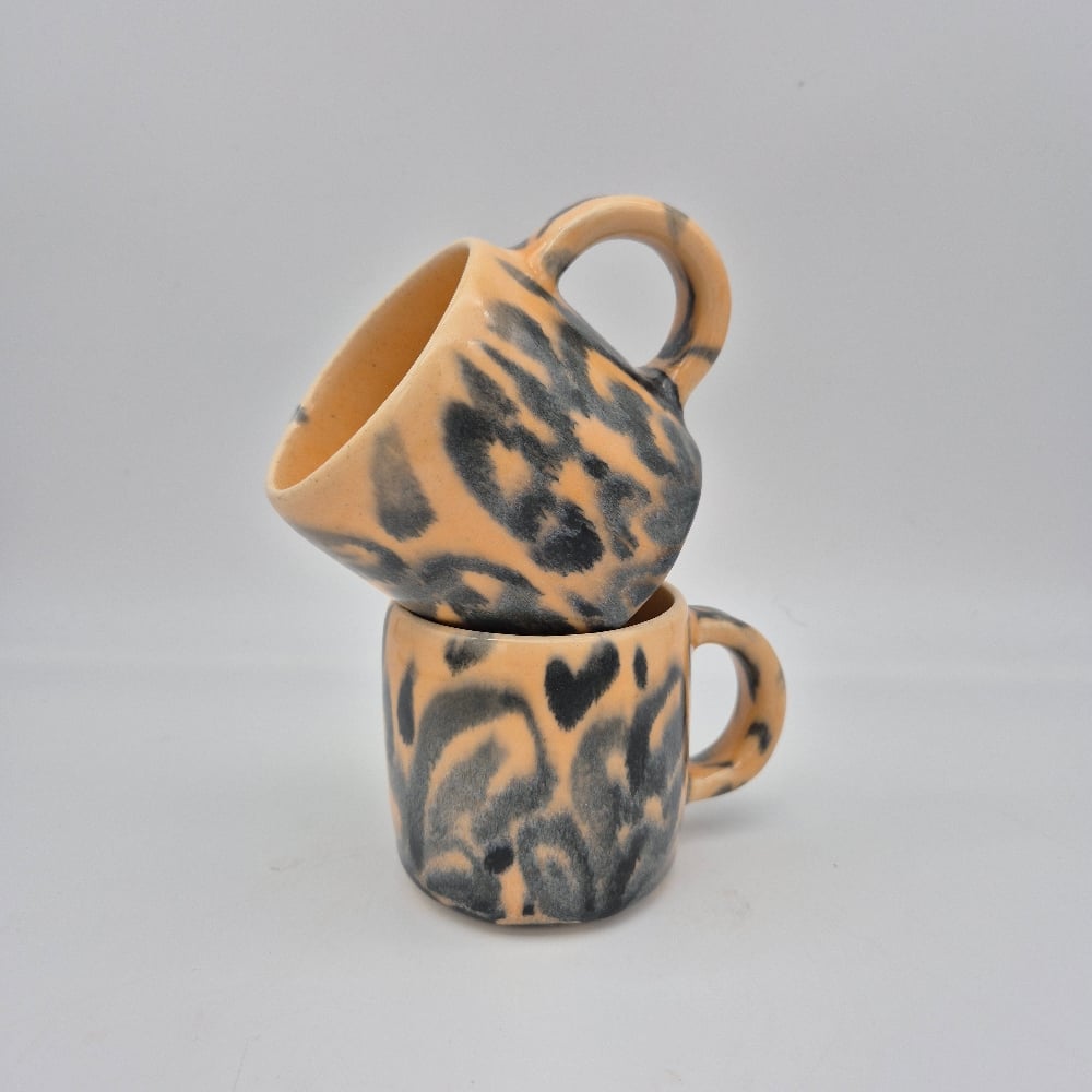 Image of ORANGE FLEUR HANDBUILT MUG - PAIR