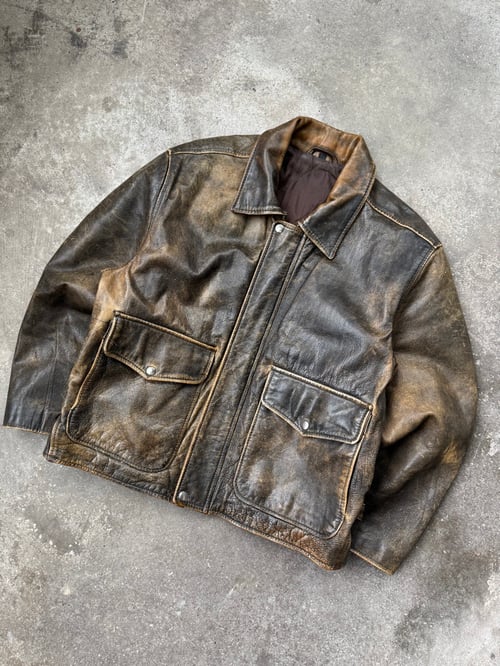 Image of 1990s Cropped Heavyweight Leather Jacket, Size Large