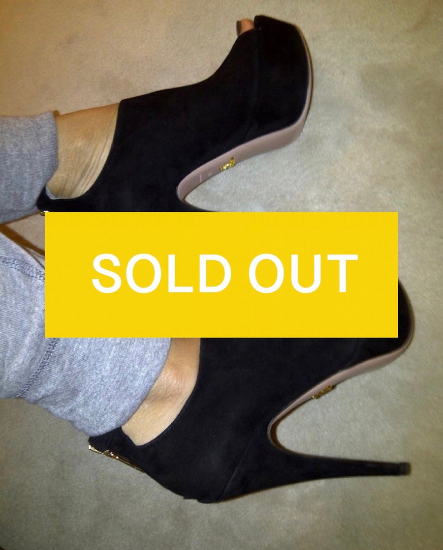 Image of PRADA PLATFORM SUEDE PEEP-TOE PUMPS (SIZE 39)