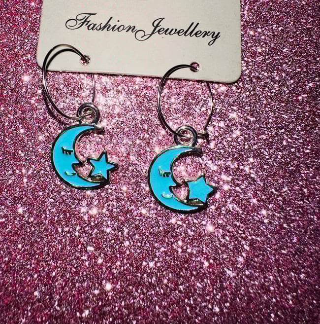 Electric Blue Crescent Moon Earrings