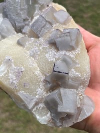 Image 6 of Large QR Code Fluorite On Druzy Quartz Matrix Specimen #2628
