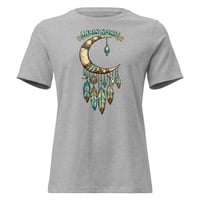 Image 6 of Moon Spirit Cowgirl Women’s Western Tee – Turquoise Feather Crescent Moon Boho Cowgirl Shirt