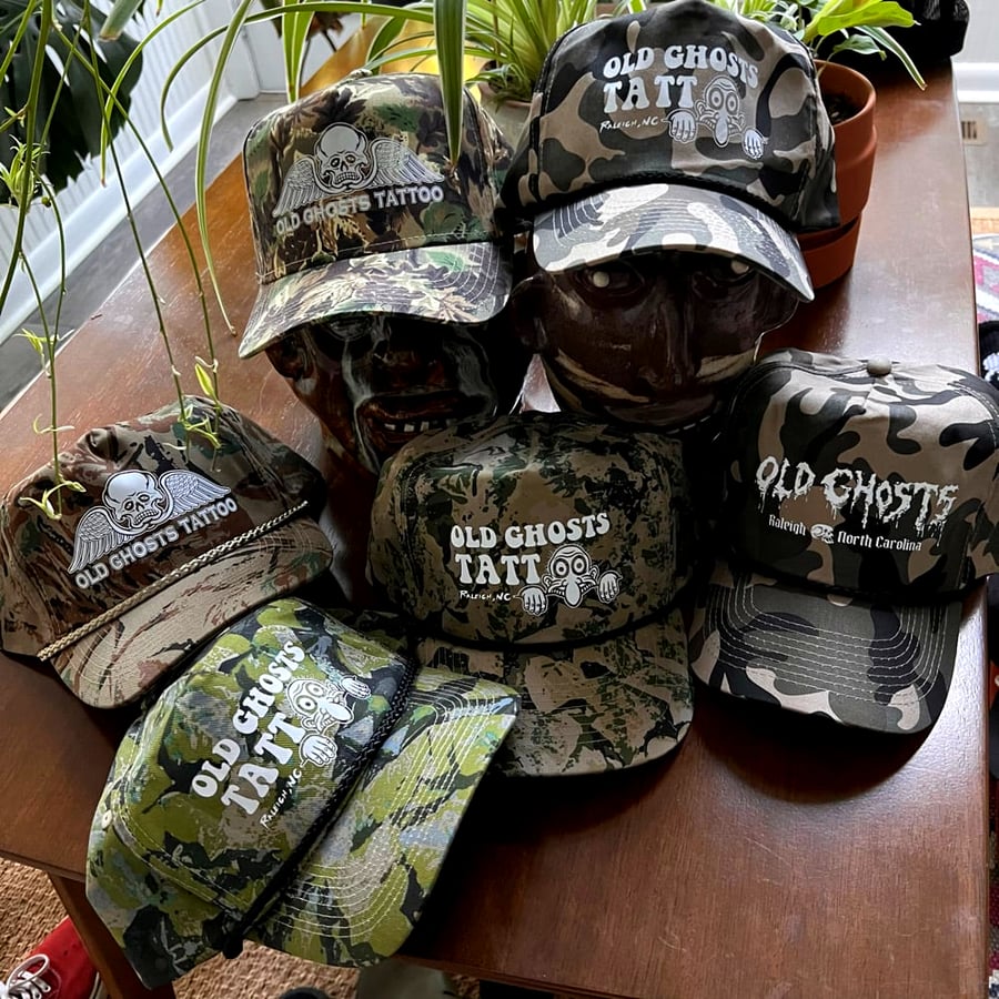 Image of Old Ghosts Tattoo camo hats 