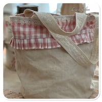 Image 6 of Vintage french linen and gingham french lace bucket bag